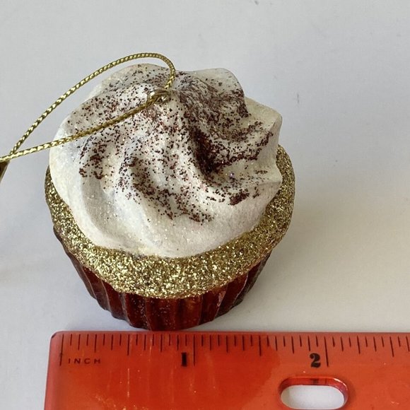 Chocolate Cupcake Christmas Tree Ornament Glitter Sparkling Vanilla Frosting - Picture 11 of 11